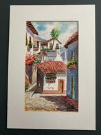 Original watercolor painting - charming village street scene, Ophalen