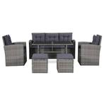 6-delige Loungeset met kussens poly rattan grijs, Tuin en Terras, Tuinmeubel-accessoires, Nieuw, Ophalen of Verzenden