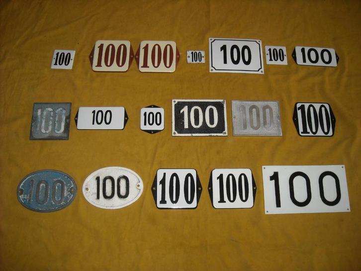 oud emaille huisnummer 100 ook 101 102 103 104 105 106 107 1, Antiek en Kunst, Antiek | Emaille, Ophalen of Verzenden