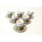 # 6 Peltro tin kop en schotels met Josephin Porcelaine kopje, Ophalen of Verzenden