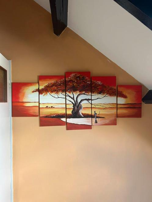 Titel: Groot Afrikaans wandpaneel – 5-delig op canvas, Antiek en Kunst, Kunst | Schilderijen | Abstract, Ophalen