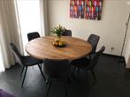 Ronde eettafel 150 cm met 6 stoelen, Huis en Inrichting, Tafels | Eettafels, 100 tot 150 cm, Rond, Zo goed als nieuw, Overige houtsoorten