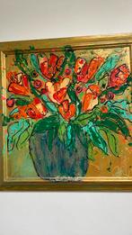 Grote kunst abstract modern veel verf tulpen in lijst goud, Ophalen