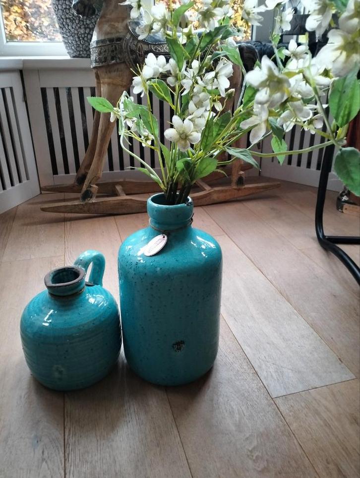 Riverdale vazen set - blauw keramiek, Huis en Inrichting, Woonaccessoires | Vazen, Zo goed als nieuw, Blauw, Minder dan 50 cm