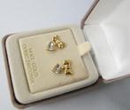 Prachtige 14 kt geel gouden Cubic Zirconia oorstekers, Ophalen, Zo goed als nieuw, Met edelsteen, Knopjes of Stekers