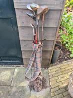 *** VINTAGE GOLFTAS MET 7 ANTIEKE GOLFSTICKS ***, Overige merken, Gebruikt, Ophalen of Verzenden