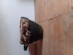 Te koop leren mand met houten krans, Huis en Inrichting, Woonaccessoires | Schalen en Manden, Ophalen, Zo goed als nieuw, Rond