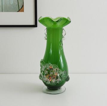 Vintage groene Tivoli Murano kunstglazen vaas 00228 beschikbaar voor biedingen