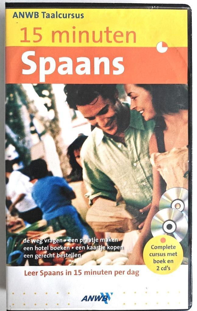 ANWB Taalcursus: 15 minuten SPAANS, boek + 2 cd's., Hobby en Vrije tijd, Cursusmateriaal, Zo goed als nieuw, Meerdere media, Ophalen of Verzenden