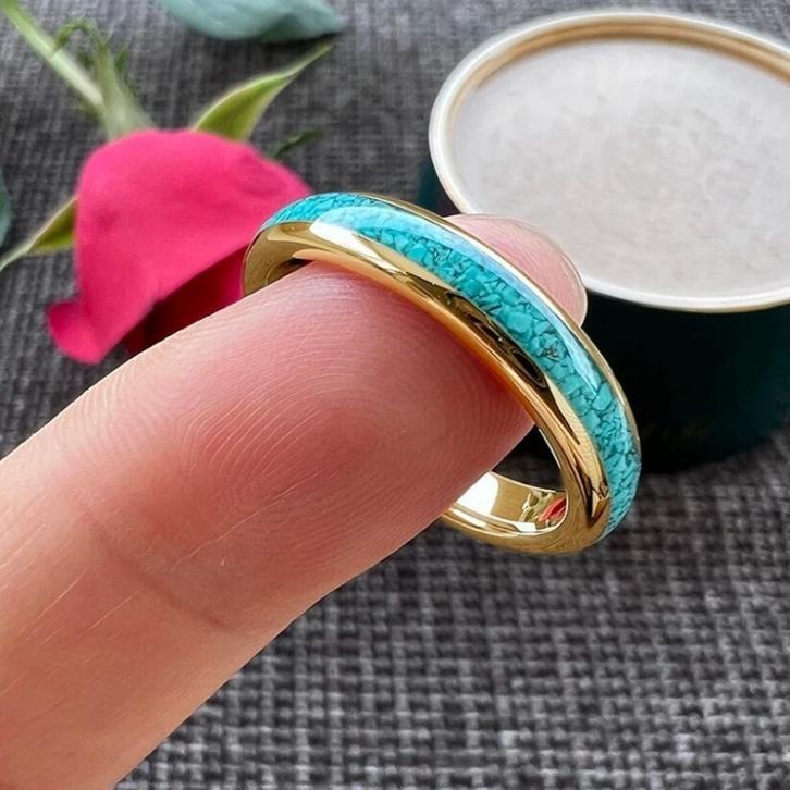 Trouwringen wolfraam Turquoise - Nadia - Goudkleur, Sieraden, Tassen en Uiterlijk, Ringen, Nieuw, Dame of Heer, Overige kleuren