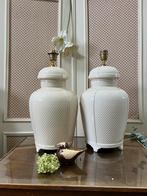 Set Italiaanse porseleinen tafellampen – klassiek chic, D, Ophalen of Verzenden, Zo goed als nieuw, Minder dan 50 cm