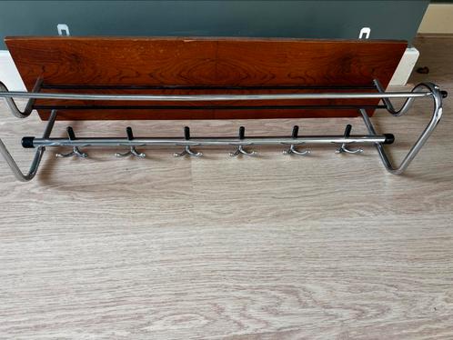 Vintage kapstok met hoedenplank – hout & chroom, Huis en Inrichting, Woonaccessoires | Kapstokken, Zo goed als nieuw, Wandkapstok