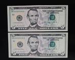 2x 5 dollars USA UNC 2021 jaar set, Postzegels en Munten, Bankbiljetten | Amerika, Ophalen of Verzenden, Noord-Amerika, Setje