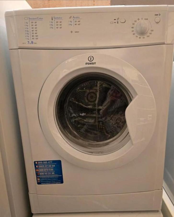 Indesit wasdroger 7kg, Witgoed en Apparatuur, Wasdrogers, Gebruikt, Luchtafvoer, Voorlader, 6 tot 8 kg, Minder dan 85 cm, Ophalen