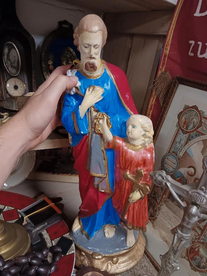 Sint-Jozef met Kind - Religieus Beeld, Antiek en Kunst, Antiek | Religie, Ophalen of Verzenden