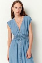 Sessùn prachtig jurkje, zomerse blauwe chambray, smock 36/S, Ophalen of Verzenden, Zo goed als nieuw, Maat 36 (S), Onder de knie