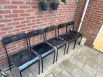 5 Zwarte Metalen Stoelen - Industrieel, Huis en Inrichting, Stoelen, Gebruikt, Zwart, Ophalen of Verzenden, Metaal
