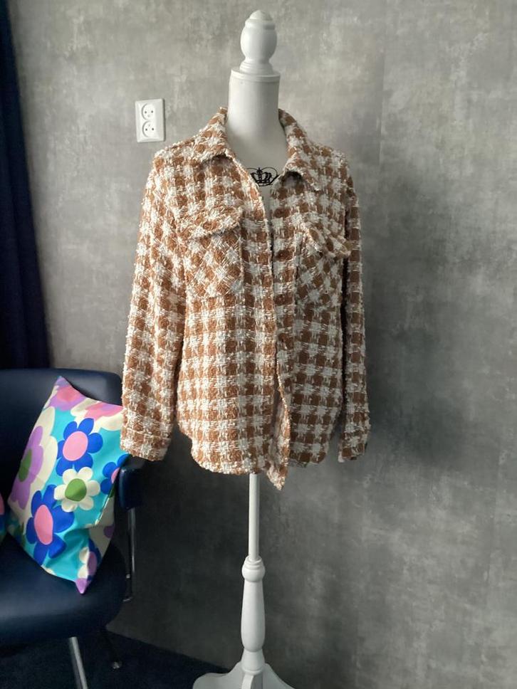 Cotes geruite blouse jas maat M/L, Kleding | Dames, Jassen | Zomer, Gedragen, Maat 38/40 (M), Bruin, Ophalen of Verzenden