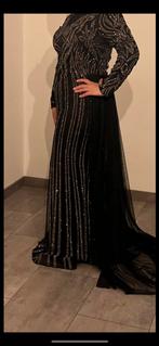 Elegante zwarte galajurk met pailletten - Maat M, Galajurk, Zwart, Zo goed als nieuw, Ophalen