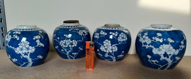 4 Chinese Prunus Cracked Ice Gemberpotten - Guangxu Periode, Antiek en Kunst, Antiek | Vazen, Ophalen of Verzenden