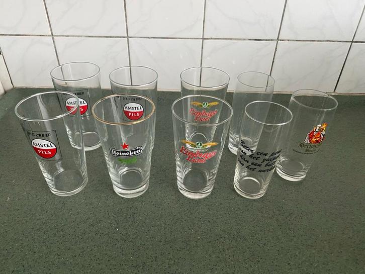 Bierglazen (9 stuks), Huis en Inrichting, Keuken | Servies, Gebruikt, Glas of Glazen, Overige stijlen, Glas, Ophalen of Verzenden