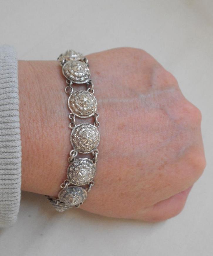 Zilveren antieke armband nr.1214, Sieraden, Tassen en Uiterlijk, Antieke sieraden, Armband, Zilver, Verzenden