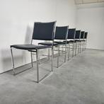 Vintage blauw leren stoelen, chrome frames, Huis en Inrichting, Stoelen, Ophalen, Gebruikt, Blauw, Vintage