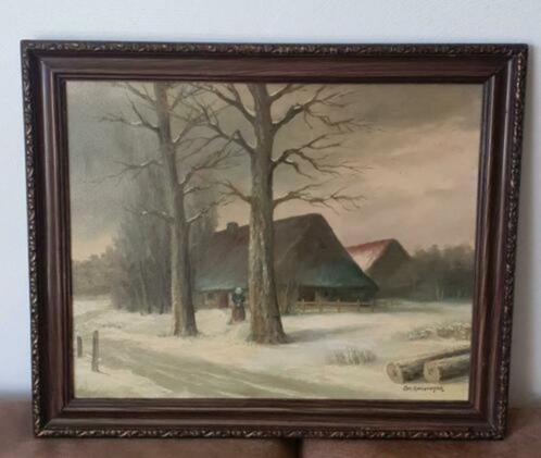 Olieverf boerin veegt sneeuw winter Chris Koelemeyer, Antiek en Kunst, Kunst | Schilderijen | Klassiek, Ophalen