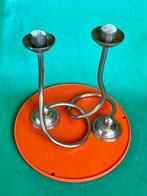 Vintage gebogen kandelaar set van 2 chrome Mid-Century, Ophalen of Verzenden, Overige materialen