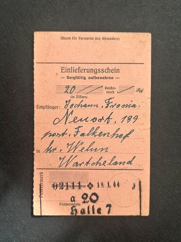 WWII Einlieferungsschein Litzmannstadt, 1944 beschikbaar voor biedingen