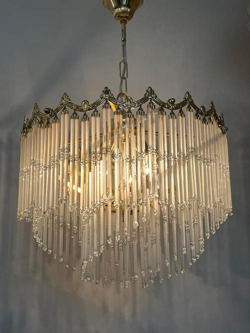 Vintage opaline Murano geblazen staafjes kroonluchter lamp, Huis en Inrichting, Lampen | Kroonluchters, Ophalen of Verzenden