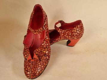 Originele Jan Jansen schoenen, bewerkt rood leer, maat 37 beschikbaar voor biedingen