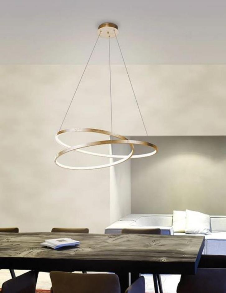 Design hanglamp goud 72 cm LED dimbaar, Huis en Inrichting, Lampen | Hanglampen, Zo goed als nieuw, 75 cm of meer, Ophalen