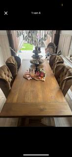 Kloostertafel oud teak met 6 stoelen, Ophalen, Teakhout, 200 cm of meer, Kloostertafel