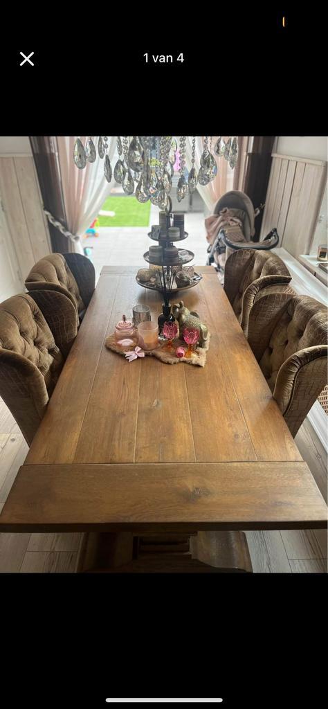 Kloostertafel oud teak met 6 stoelen, Huis en Inrichting, Tafels | Eettafels, Zo goed als nieuw, 50 tot 100 cm, 200 cm of meer