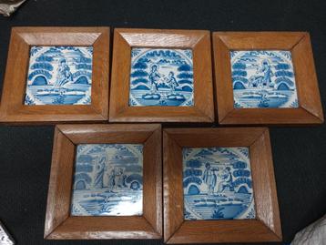 Delfts Blauw Tegels in Houten Lijst beschikbaar voor biedingen