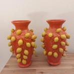 Daan Kromhout oranje Citroenvazen(2 stuks), Huis en Inrichting, Woonaccessoires | Vazen, Ophalen, Zo goed als nieuw, Glas, Minder dan 50 cm