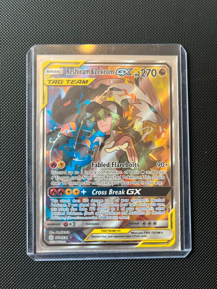 Reshiram & Zekrom GX Tag Team Pokemon Kaart, Hobby en Vrije tijd, Verzamelkaartspellen | Pokémon, Gebruikt, Losse kaart, Foil