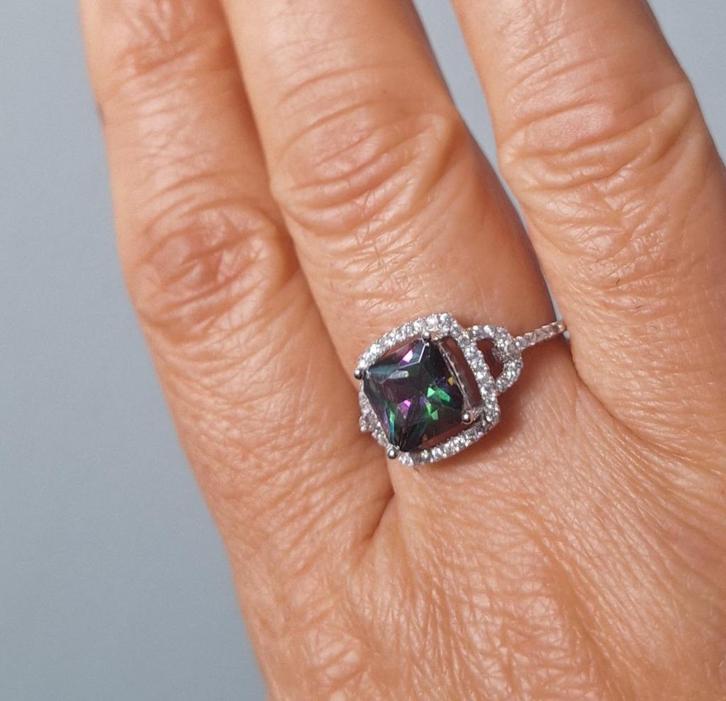 925 zilveren ring met natuurlijke Mystic Topaas, Zirconia, Sieraden, Tassen en Uiterlijk, Ringen, Nieuw, Dame, 17 tot 18, Paars
