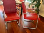8 rood leren eetkamerstoelen van Goossens, Gebruikt, Twee, Ophalen of Verzenden, Metaal