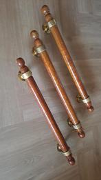 Houten Vintage Trapleuning met Messing Beslag - Set van 3, Huis en Inrichting, Ophalen of Verzenden, Gebruikt