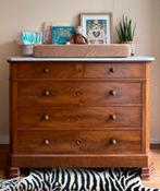 Antieke commode / ladekast marmer blad, Ophalen, 50 tot 70 cm, 90 tot 105 cm, 100 cm of meer