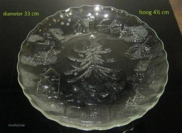 schaal, grote met kerst decoraties, mooie glazen kerstschaal beschikbaar voor biedingen