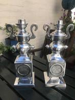 stel bijzondere kandelaars, verchroomd aluminium, Huis en Inrichting, Woonaccessoires | Kandelaars en Kaarsen, 25 tot 50 cm, Ophalen of Verzenden