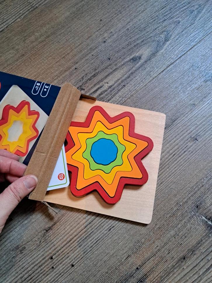 Houten Regenboog Ster Puzzel, Kinderen en Baby's, Speelgoed | Kinderpuzzels, Nieuw, 6 maanden tot 2 jaar, Minder dan 10 stukjes