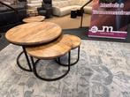 Salontafel 3-delig mangohout/Metaal Direct/Leverbaar E-7236, Ophalen, Minder dan 50 cm, Rond, Nieuw