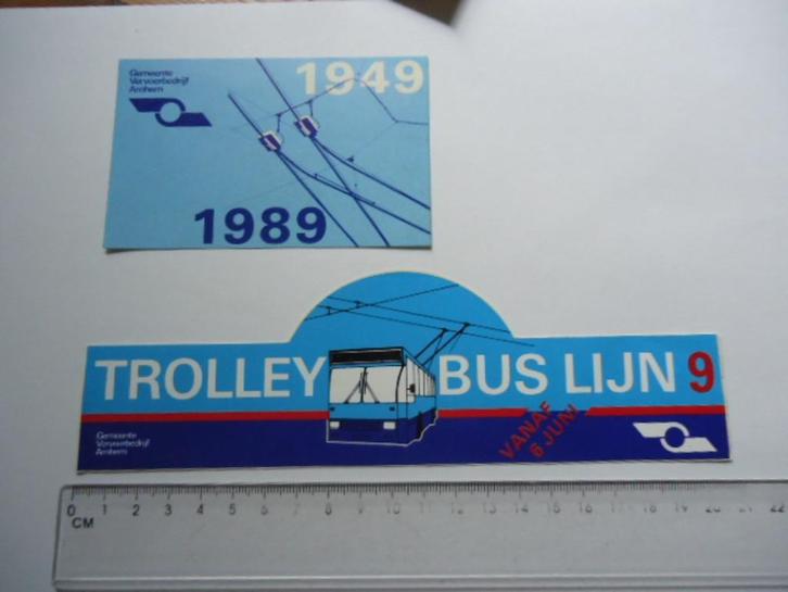 sticker oud Arnhem trolley bus autobus bus ov GVA retro 2x, Verzamelen, Stickers, Zo goed als nieuw, Bedrijf of Vereniging, Verzenden