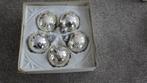 5 kerstballen (zilverkleurig met opdruk), Diversen, Kerst, Ophalen of Verzenden, Gebruikt