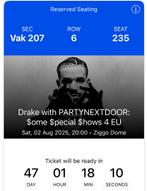Drake with PARTYNEXTDOOR: $ome $pecial $hows 4 EU zit plaats, Tickets en Kaartjes, Twee personen, Augustus