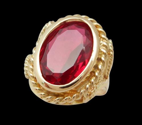 Antieke 18 karaat Gouden Ring Jugendstil Damesring Robijn, Sieraden, Tassen en Uiterlijk, Ringen, Zo goed als nieuw, Dame, 18 tot 19